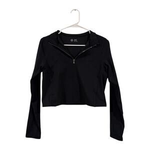 Gilly Hicks Recharge Active Cropped Black Quarter Zip Top - L
